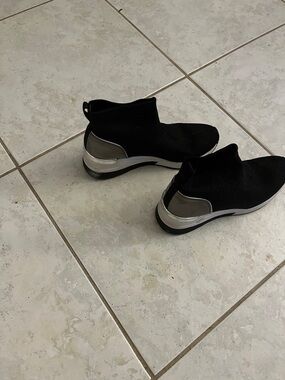 Michael Kors Black Slip-On Knit Sneaker with Silver Heel